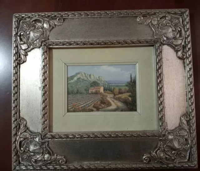 Quadro Olio  Paesaggio Su Masonite Con Prestigiosa Cornice