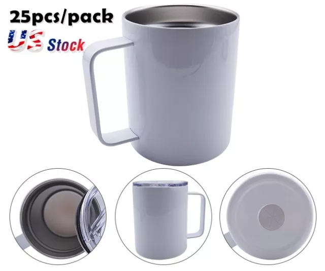 Pick-up 25pcs Sublimation Blank Coffee Mugs Tumbler 12OZ White with Sliding  Lid