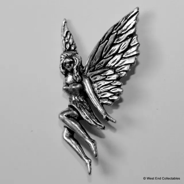 Flying Fairy Pewter Brooch Pin -British Artisan Signed Badge- Tooth Fairy