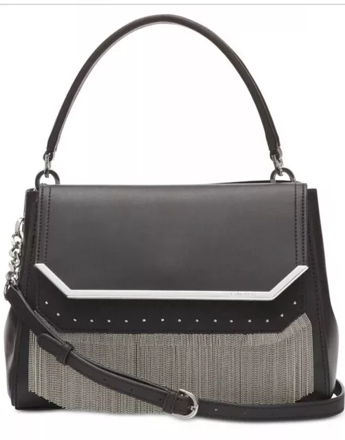 NEW NWT CALVIN KLEIN LEATHER TESSIE  SATCHEL BLACK Authentic Retail $248