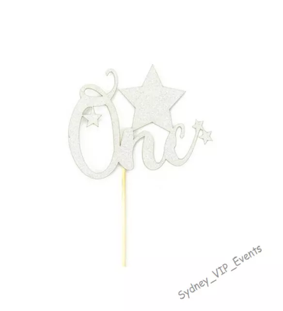 One SILVER GLITTER CAKE TOPPER STAR 1ST FIRST BIRTHDAY PARTY NUMBER DECORATION