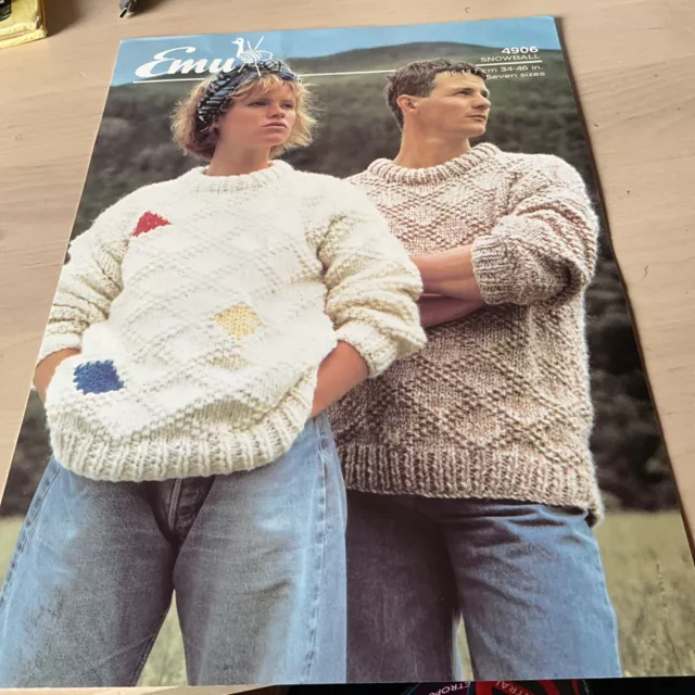 Vintage Knitting Pattern: Emu 4906 Men’s Woman’s Sweater / Jumper