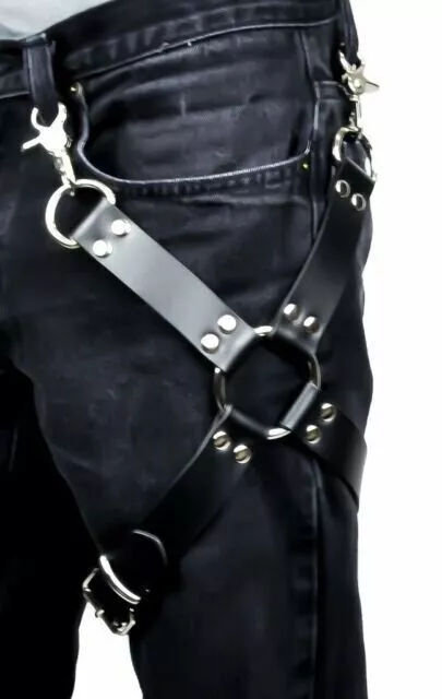 Men Leather Body Bondage Jeans Pants Leg Garter Belt Harness Punk Trouser Strap 2