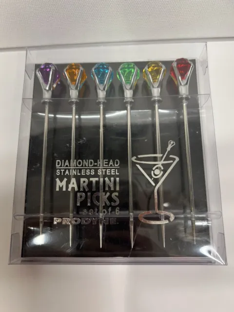 Prodyne DM-6-C Colorful Diamond-Head Martini Picks, Set of 6, Multicolor