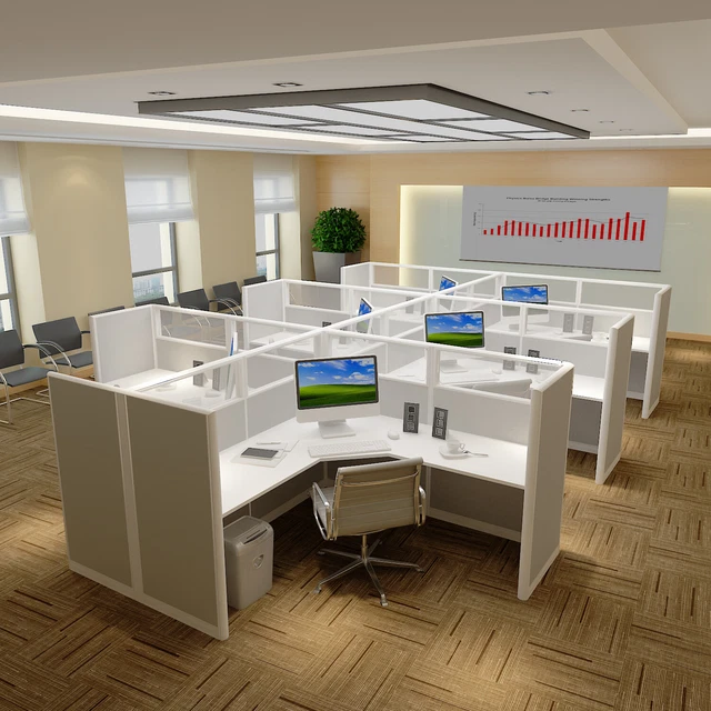 6x6 Cubicles -51″ H- 6 MAN (PACKED) L Shape Glazed Office Cubicles -U