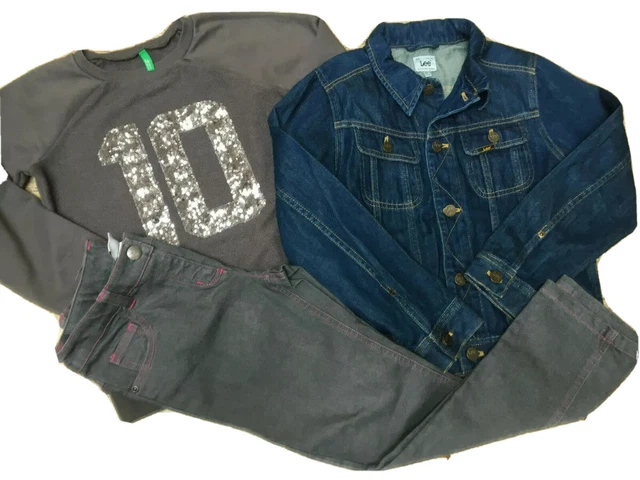 GIRLS CLOTHING BUNDLE Age 8 to 9 Benetton Lee Denim Jacket top NEXT jeans grey