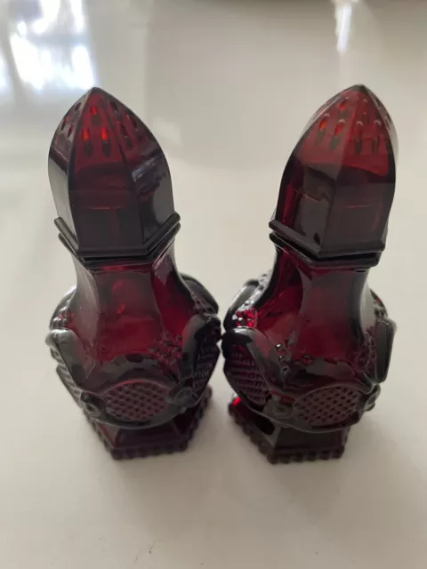 Vintage Avon Cape Cod Ruby Red Glass Salt Pepper Shakers 4.5" Tall