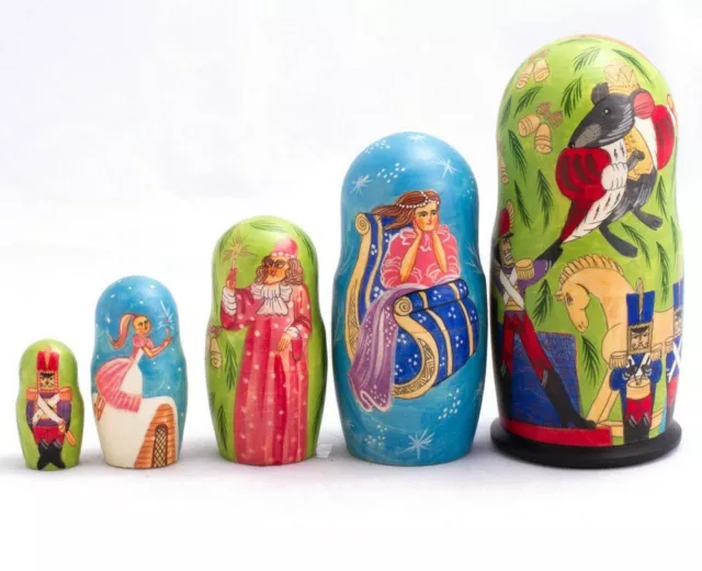 NUTCRACKER Ballet NESTING DOLLS SET, 5-pc Matryoshka, Russian Handmade, 7-inch