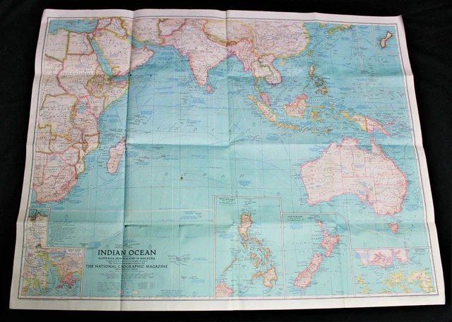 National Geographic Map Of The Indian Ocean Region 1941 Wwii Vintage