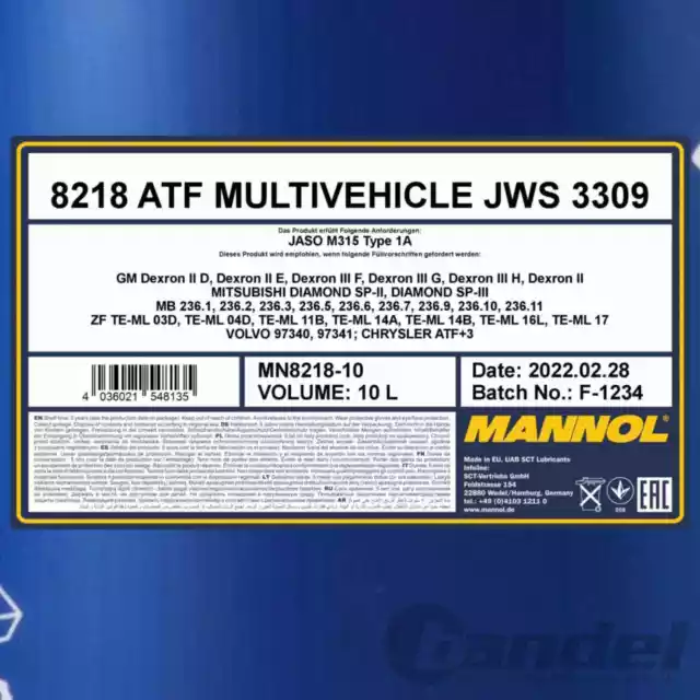 10L MANNOL GETRIEBEÖL ATF MULTIVEHICLE passend für AISIN WARNER JWS3309 JASOM315 2