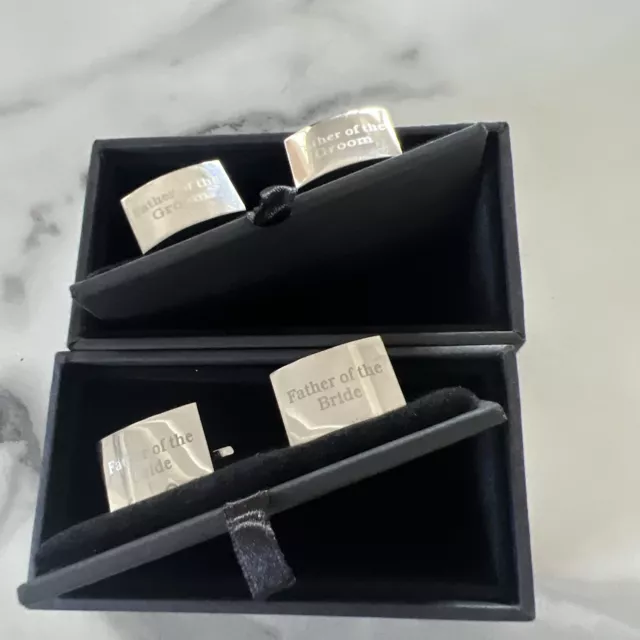 Father Of The Bride  Father Of Groom Boxed Silver Tone Wedding Cufflinks 2 X B