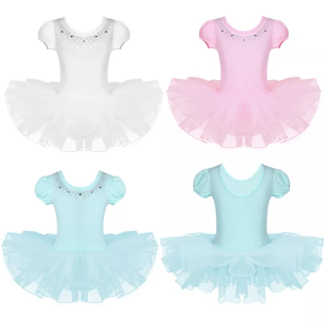 Kids Ballet Dance Leotard Tutu Dress Ballerina Shiny Rhinestones Girls Jumpsuit