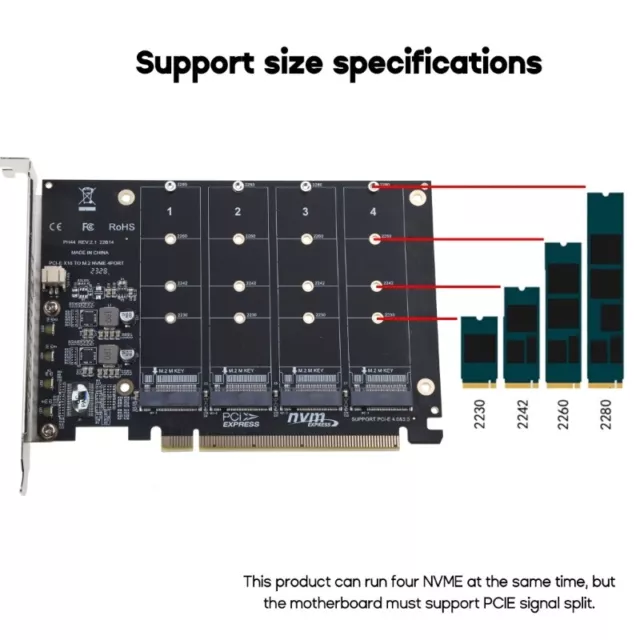 SSD To PCIE Adapter Card PCIEX16 NVME M-KEY SSD RAIDs Motherboard PCI-E