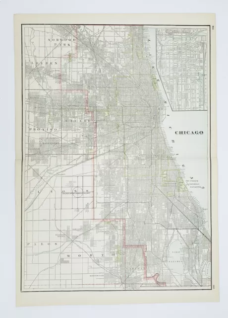 Crams Railway System Atlas Map Chicago City Illinois 1895