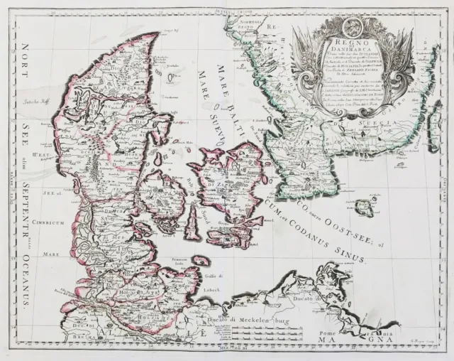 Danmark Denmark Dänemark map Karte Rossi Sanson engraving Kupferstich 1697