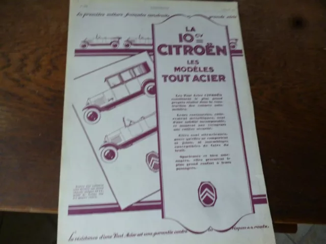 CITROEN tout acier 10 CV 108 publicité papier l'ILLUSTRATION 1926