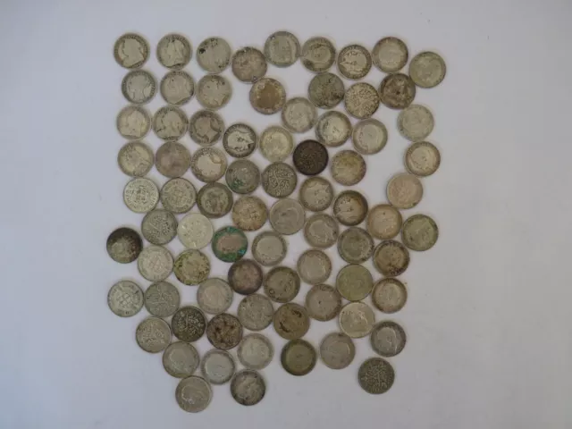 77 Silver 3 Pence coins