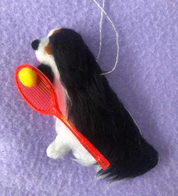 Tri Cavalier King Charles Spaniel Tennis Player /Racket -Part Needle Felted Dog.
