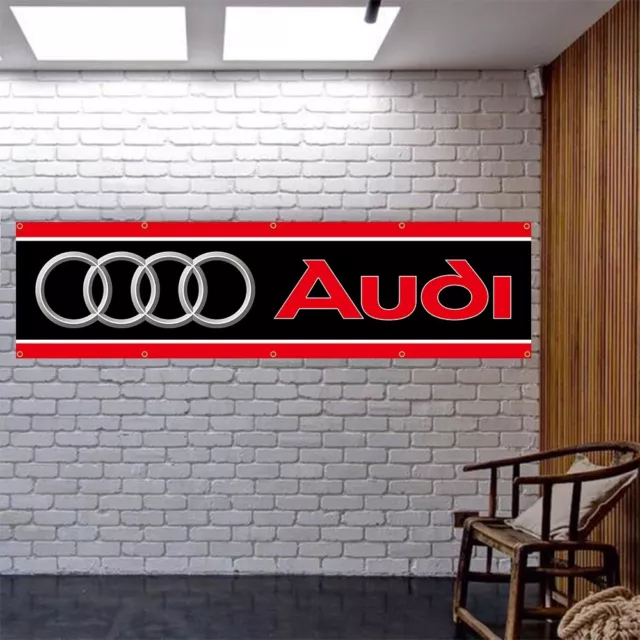 Audi Flag Banner 2x8ft German Racing Car Manufacturer Black For Garage US Seller