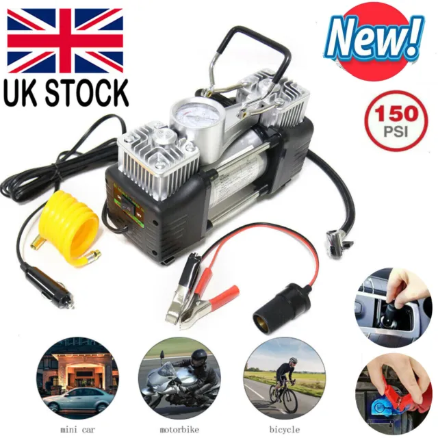150PSI Dual Cylinder 12V Air Compressor Pump Heavy Duty Portable Tyre Inflator