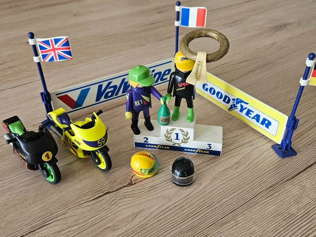 Playmobil Vintage – Moto De Course Jaune, Pilote Avec Casque, Set 3779 De 1994 – Occasion