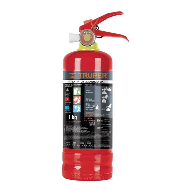 Truper 100276 Portable Rechargeable Fire Extinguisher ABC Type Powder 1kg
