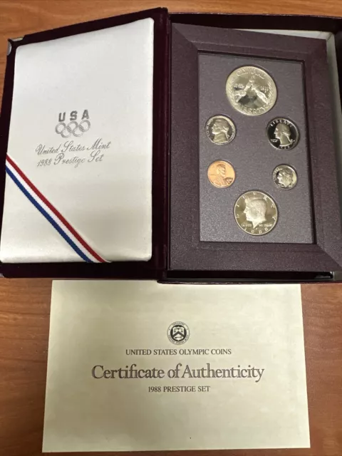 1988 S US Mint PROOF Silver PRESTIGE Set Olympic Coins w/Box & COA