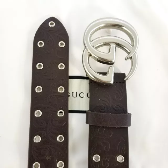 NWT Special Coll. Embossed Leather Gucci Brown Belt Double G Buckle Size 100 3