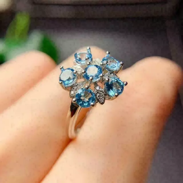 1.50Ct Round Lab-Created Blue Topaz Flower Engagement Ring 14K White Gold Finish