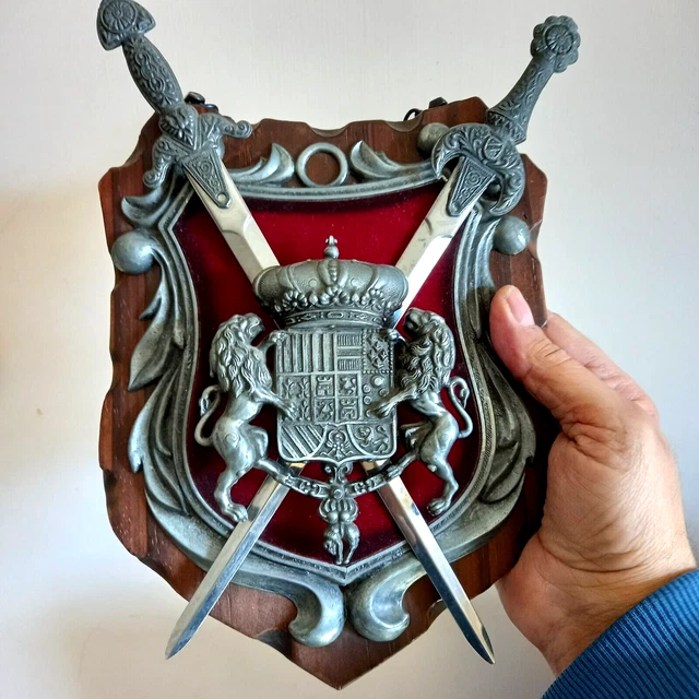 Personalized Shield Wood Initial Coat Arms Medieval Wall Plaque Metal Decor Old