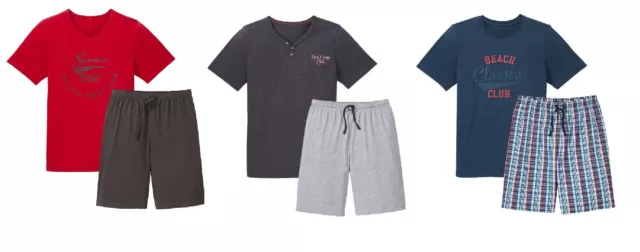 Herren Shorty Pyjama Schlafanzug kurz Grau Navy Rot Gr. M,L,XL,XXL