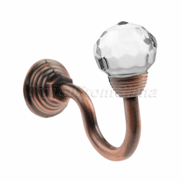 2Pcs Round Crystal Home Wall Decor Mounted Curtain Pole Hooks Hanger with Screws 8