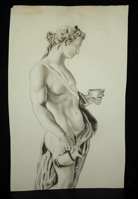 Dibujo S.XIX Original Según Antiguo Joven Efebo Andrógino Ap Sculp Griego