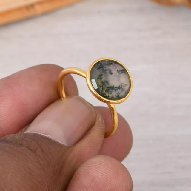 Natural Moss Agate 14k Solid Gold Ring Engagement Stackable Gift For Her 2