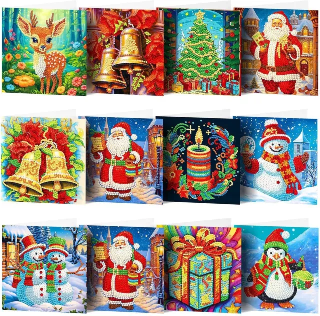 12Pcs 5D DIY Diamond Painting Christmas Greeting Cards Art Craft Paint Kits Gift