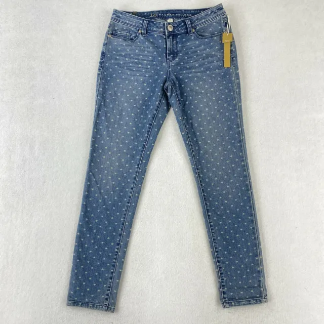 NWT LC Lauren Conrad The Pencil Skinny Jeans Women's 6 Blue Heart Dots Low Rise