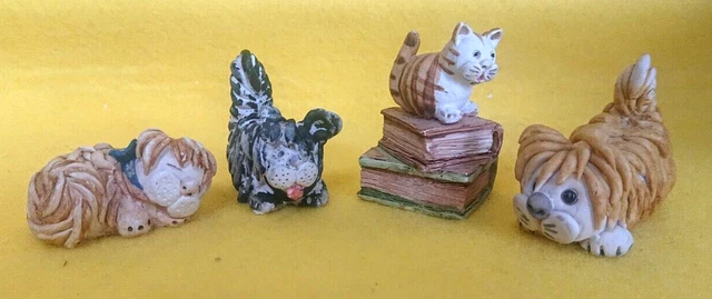 4 Cat & Dog Figurines - Peter Fagan - Scotland - Handpainted