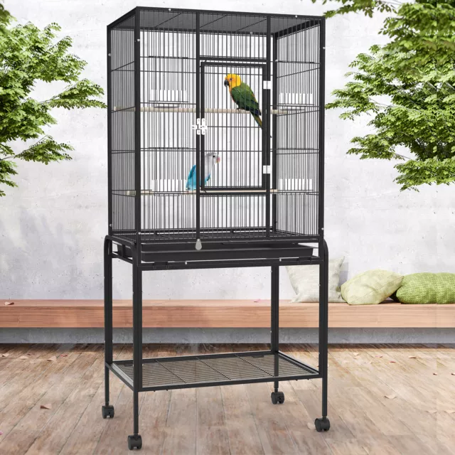 135CM Large Bird Cage 2 Perches Aviary Parrot Budgie Stand Alone Wheels w/ Brake