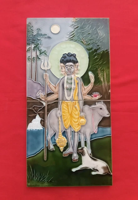 1 Piece Set Lord Dattatreya Ji Design Old Art Majolica Ceramic Tiles Japan 0243