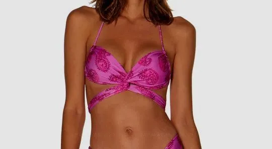 $122 Vix Paula Hermanny Women's Pink Livia Bikini Top Swimwear S/6