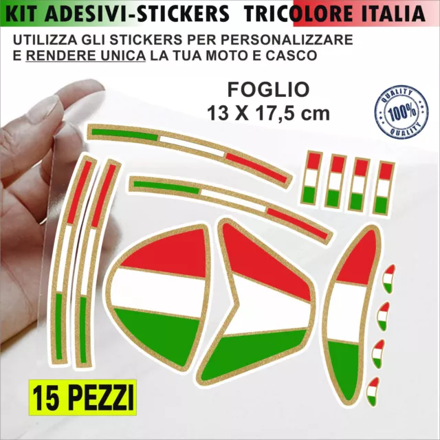 Kit 15 adesivi tricolore filetto oro cupolino codone serbatoio italia moto 2197