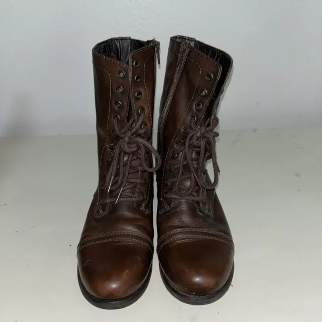 Steve Madden Boots Womens Size 9 Troopa Cap Toe Zip Lace Up Combat Brown Leather