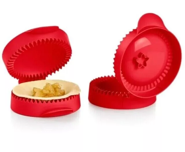 New set of 2 Tupperware Pie Press Half Circle Empanada Maker Dough Red Color