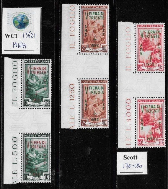 WC1_13621. ITALY: TRIESTE FTT. Gutter pairs 1953 TRIESTE'S FAIR. Sc. 178-80. MNH