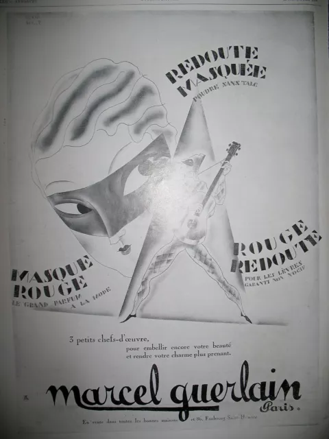Guerlain Press Advertisement Perfume Red Mask Red Red Red Redoute Mask French Ad 1929