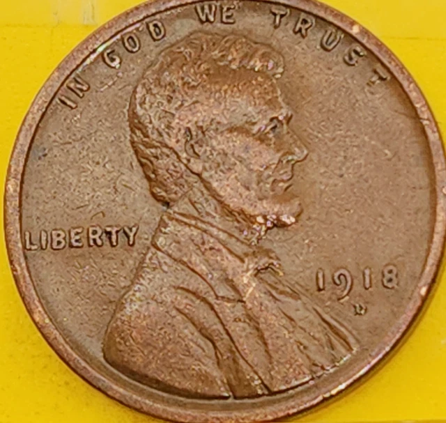 1918 D Fine Lincoln Wheat Cent Copper Penny. Nice Brown Cent Coin. Free Shipping
