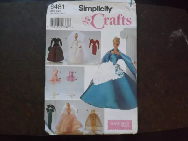 Simplicity Sew Pattern 8481  Barbie Doll Clothes Elaine Heigl Wedding Ballerina