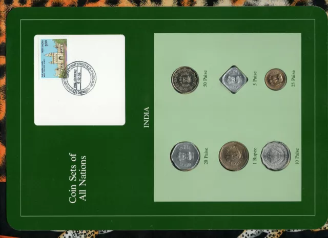 Coin Sets of All Nations India w/c 1974-1986 UNC 5,25 Paise,1 Rupee 1986 5.12.86