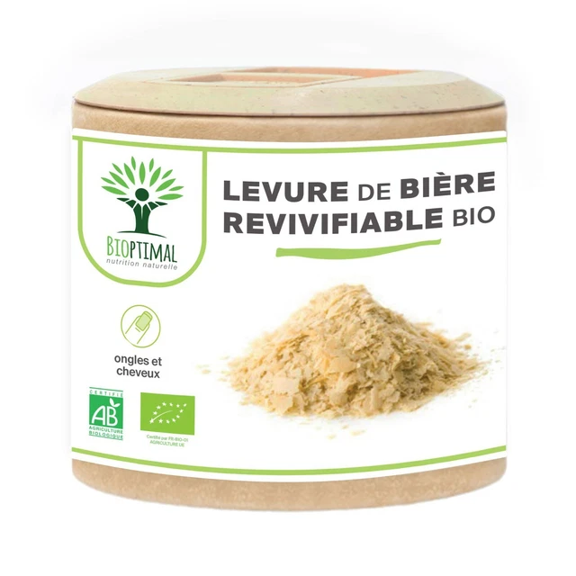 Levure de Bière Bio Revivifiable - Bioptimal - Peau Cheveux Ongles - 60 gélules