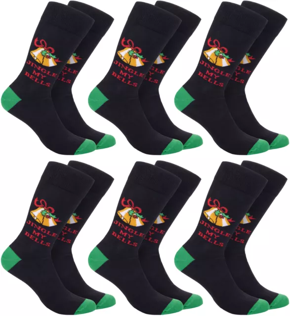 6 x Jingle My Bells Chaussettes Noël Drôles Coton Cadeaux Hommes Taille Unique